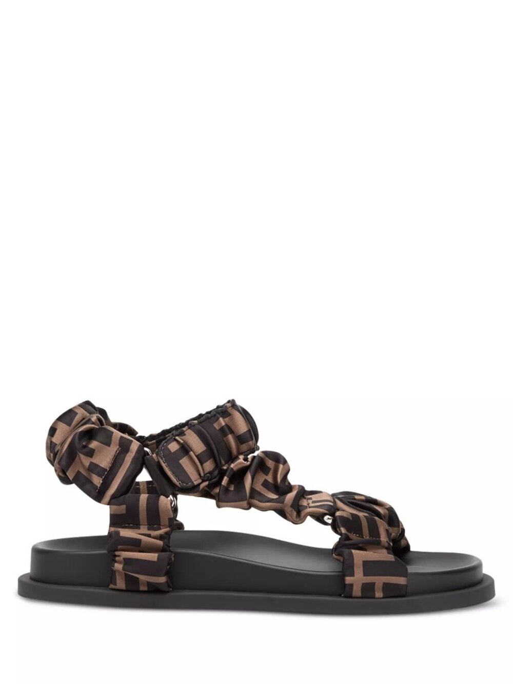 Fendi Women's Feel Velcro Sandals Ruched FF Satin - Brown